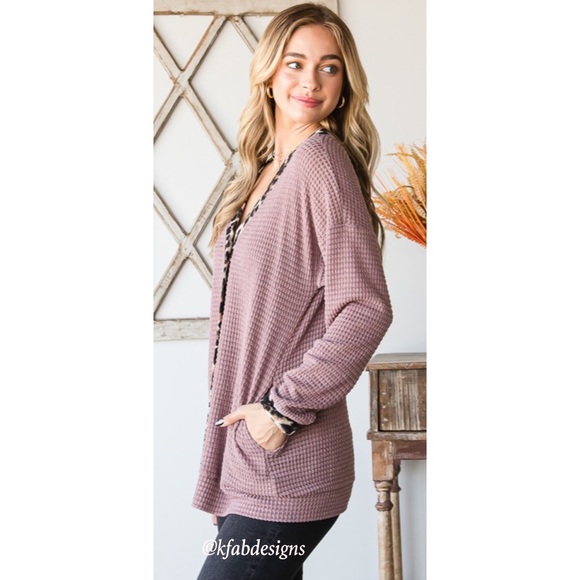 LAST 2! Animal Print Contrast Button Down Soft Waffle Knit Shacket w/Pockets! - Picture 5 of 7